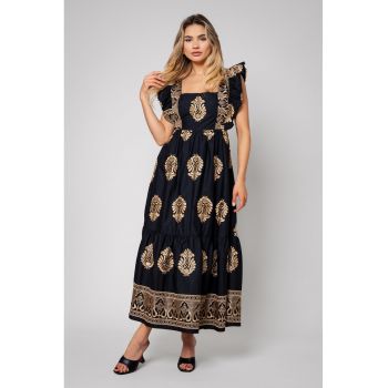 Rochie maxi evazata cu maneci bufante