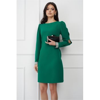 Rochie MBG verde cu strasuri la maneci