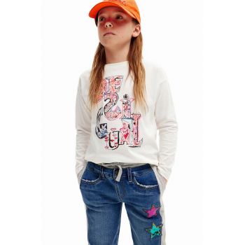 Desigual longsleeve din bumbac pentru copii culoarea alb, 24WGTK18