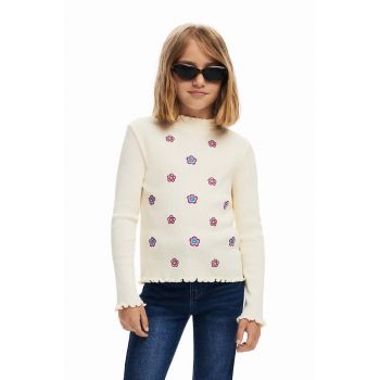 Desigual longsleeve din bumbac pentru copii culoarea bej, cu turtleneck, 24WGTK02