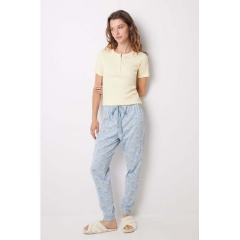 women'secret pijamale de bumbac DAILY NORDIC BOTANICAL culoarea galben, bumbac, 3598055