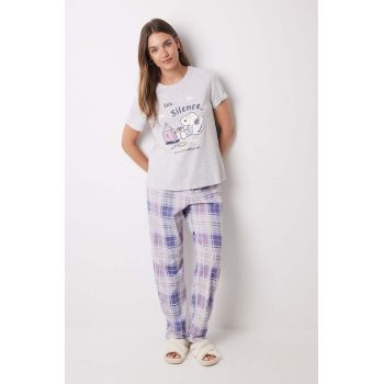 women'secret pijamale de bumbac Snoopy culoarea gri, bumbac, 3138566