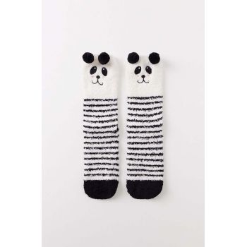 women'secret sosete SO FLUFFY PANDA SINGLE femei, culoarea alb, 3618695