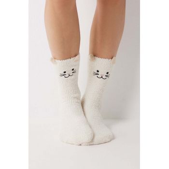 women'secret sosete SO FLUFFY WHITE CAT SINGLE femei, culoarea alb, 3618706