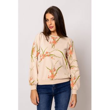 Bluza de trening cu maneci bufante si imprimeu floral