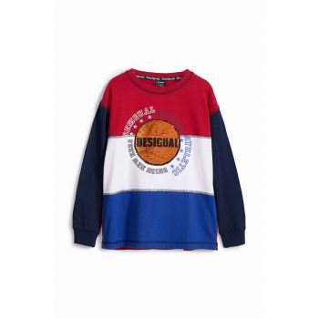 Desigual longsleeve din bumbac pentru copii culoarea albastru marin, cu imprimeu, 24WBTK05