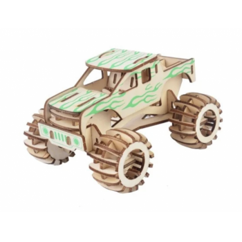 Macheta 3D din lemn Monster Truck natur cu verde, 102 piese