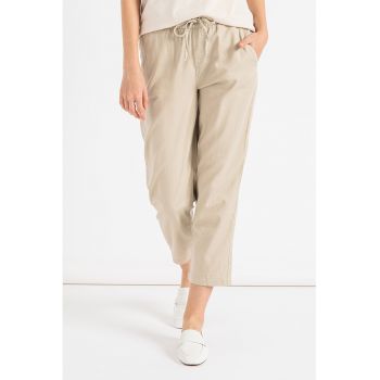 Pantaloni jogger crop cu snur de ajustare in talie