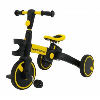 Tricicleta cu pedale 3 in 1 si roti din cauciuc SporTrike galben