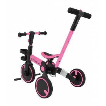 Tricicleta cu pedale 3 in 1 si roti din cauciuc SporTrike roz