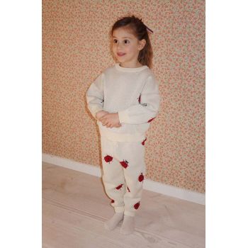 Konges Sløjd pantaloni de trening din bumbac pentru copii LAPIS KNIT PANTS culoarea bej, modelator, KS101555