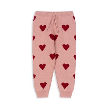 Konges Sløjd pantaloni de trening din bumbac pentru copii LAPIS KNIT PANTS culoarea roz, modelator, KS101555