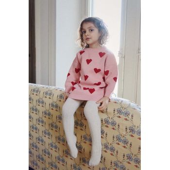 Konges Sløjd rochie din bumbac pentru copii LAPIS KNIT DRESS culoarea roz, mini, drept, KS101553