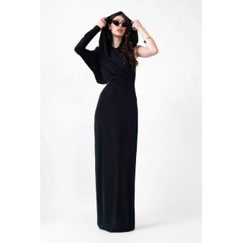 Rochie maxi neagra cu gluga