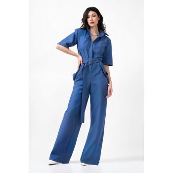 Salopeta maxi din denim cu maneca scurta