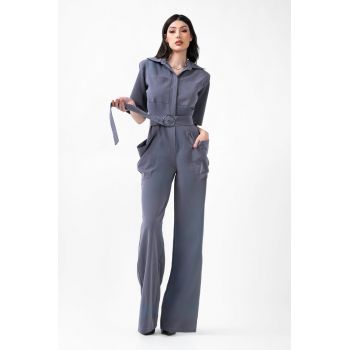 Salopeta maxi din denim cu maneca scurta