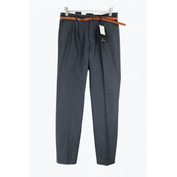 Pantaloni casual barbati cu buzunare oblice si cusaturi contraste gri inchis