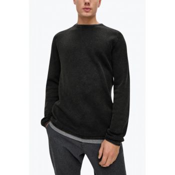 Pullover barbati din bumbac organic si cu guler rotund gri inchis