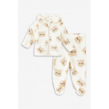 Set de pantaloni cu botosei si hanorac din fleece