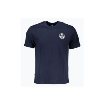 Tricou barbati cu decolteu la baza gatului si logo bleumarin inchis