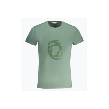 Tricou barbati cu imprimeu cu logo si decolteu la baza gatului - Verde