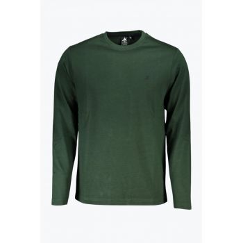 Tricou barbati cu maneca lunga si imprimeu cu logo verde inchis