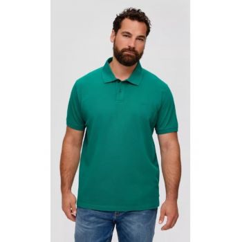 Tricou polo barbati big size cu logo brodat si croiala Regular fit verde inchis