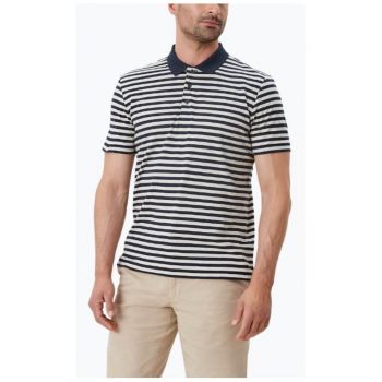 Tricou polo barbati din amestec de bumbac si in - imprimeu in dungi - croiala Regular fit - Crem