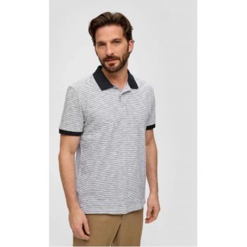 Tricou polo barbati din bumbac cu imprimeu in dungi - alb