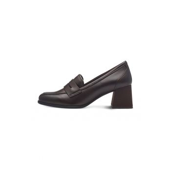 Pantofi loafer de piele ecologica cu toc masiv