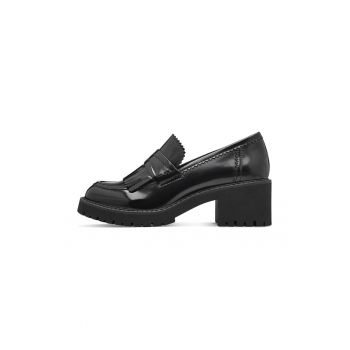 Pantofi loafer de piele ecologica cu toc masiv