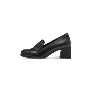 Pantofi loafer de piele ecologica cu toc masiv