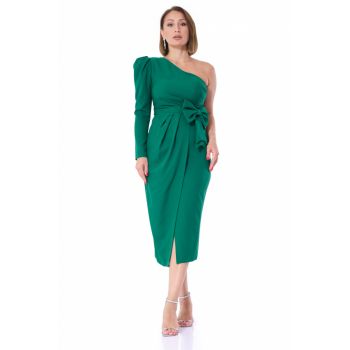 Rochie eleganta midi verde cu o singura maneca Mimi