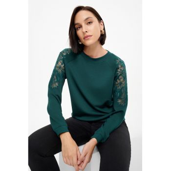 Bluza de trening cu broderii si maneci raglan