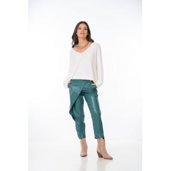 Pantaloni de piele ecologica cu detaliu drapat Rebeca