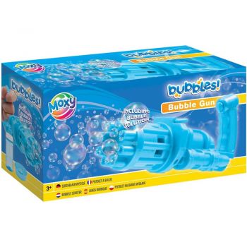 Pistol pentru baloane de sapun Bubble Shooter cu 50 ml solutie inclusa Moxy albastru