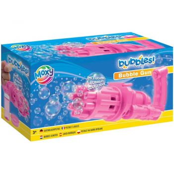 Pistol pentru baloane de sapun Bubble Shooter cu 50 ml solutie inclusa Moxy roz