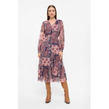 Rochie midi cu decolteu in V si model