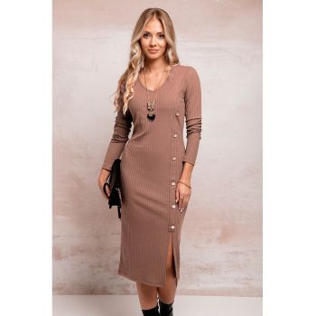 Rochie midi cu fenta cu nasture decorativ