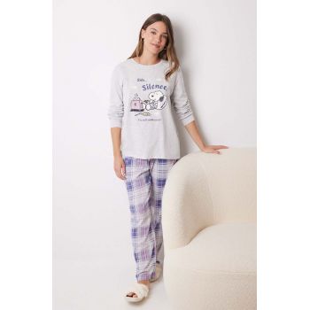 women'secret pijamale de bumbac Snoopy culoarea gri, bumbac, 3138564