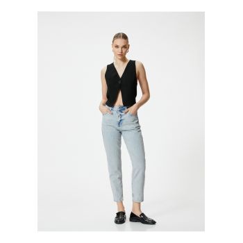 Blugi crop mom fit - cu talie inalta