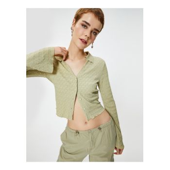 Camasa crop texturata cu decolteu in V