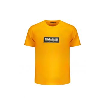 Tricou barbati cu decolteu la baza gatului cu imprimeu cu logo - Portocaliu