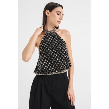 Top halter cu aplicatii