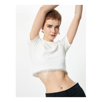 Tricou crop cu pietre decorative pe terminatie