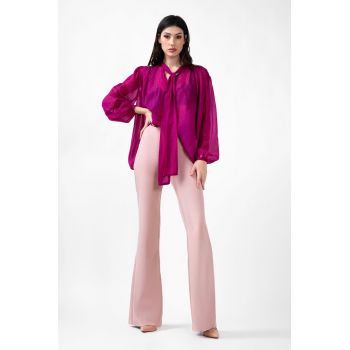 Bluza fuchsia cu insertii si esarfe