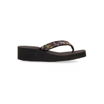 Papuci flip-flop wedge cu aplicatii cu margele