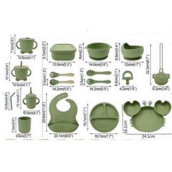 Set diversificare hrana bebelusi din silicon cu 19 elemente Green Crab