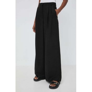 Weekend Max Mara pantaloni din in culoarea negru, lat, high waist