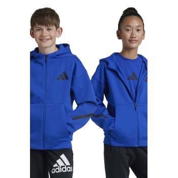 adidas bluza copii J Z.N.E.FZ culoarea albastru marin, cu glugă, cu imprimeu, JF8958